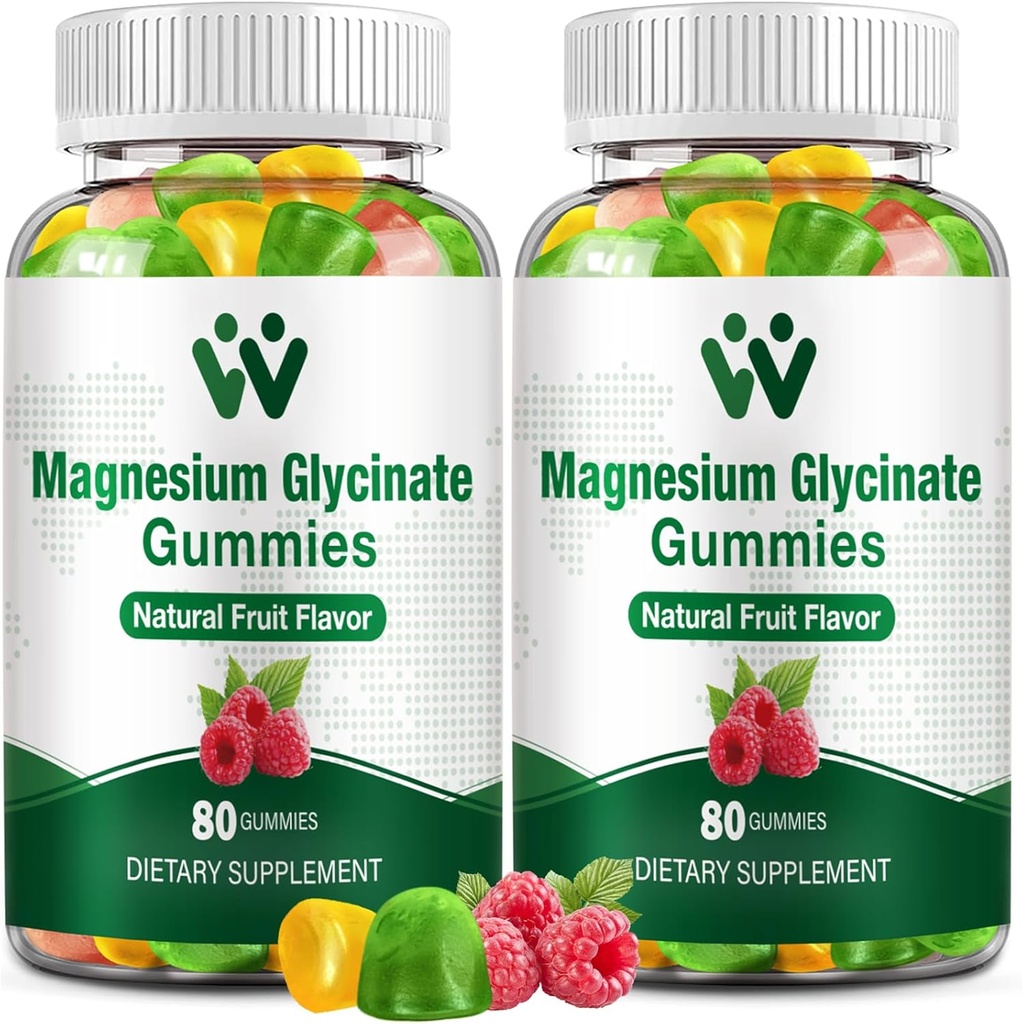 Magnesium Glycinate Gummies 400 - Magnesium Supplement för sömn, stress och muskelavlastning Calm Magnesium Chews för vuxna och barn med vitamin D, B6 frukt smak, Vegan, 2 Packs