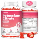2 Pakkaus Kalium Gummies aikuisille Naiset ja miehet, Kaliumsitraatti täydentää, tuki jalat, lihasten terveys ja elektrolyyttitasapaino, sokeriton, Luomu, vegaaninen, mansikka, 120 Ct