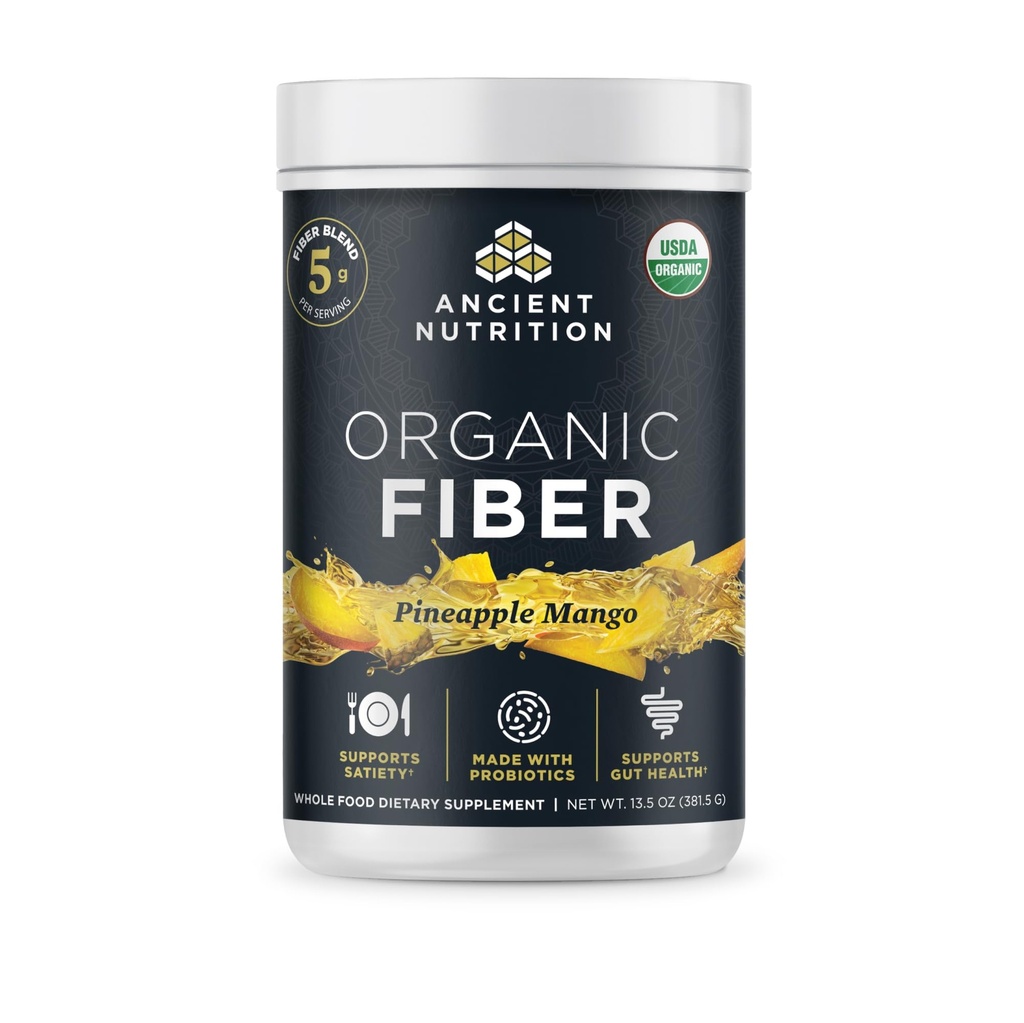 Ancient Nutrition Organic Fiber Powder, Ananas Mango, Liukeneva kuitu Acacia & Konjac Root, tukee ruoansulatusterveys, vähentää turvotusta, 13,5 oz