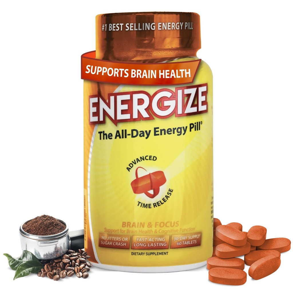 iSatori Energize Brain & Focus kofeiini pillereitä - nopea toimiminen koko päivän energia pillereitä, aivojen booster, energia ja Focus täydentää, aika release kofeiini tarkoittaa ei jitterejä, ei Crash (60 tablettia)