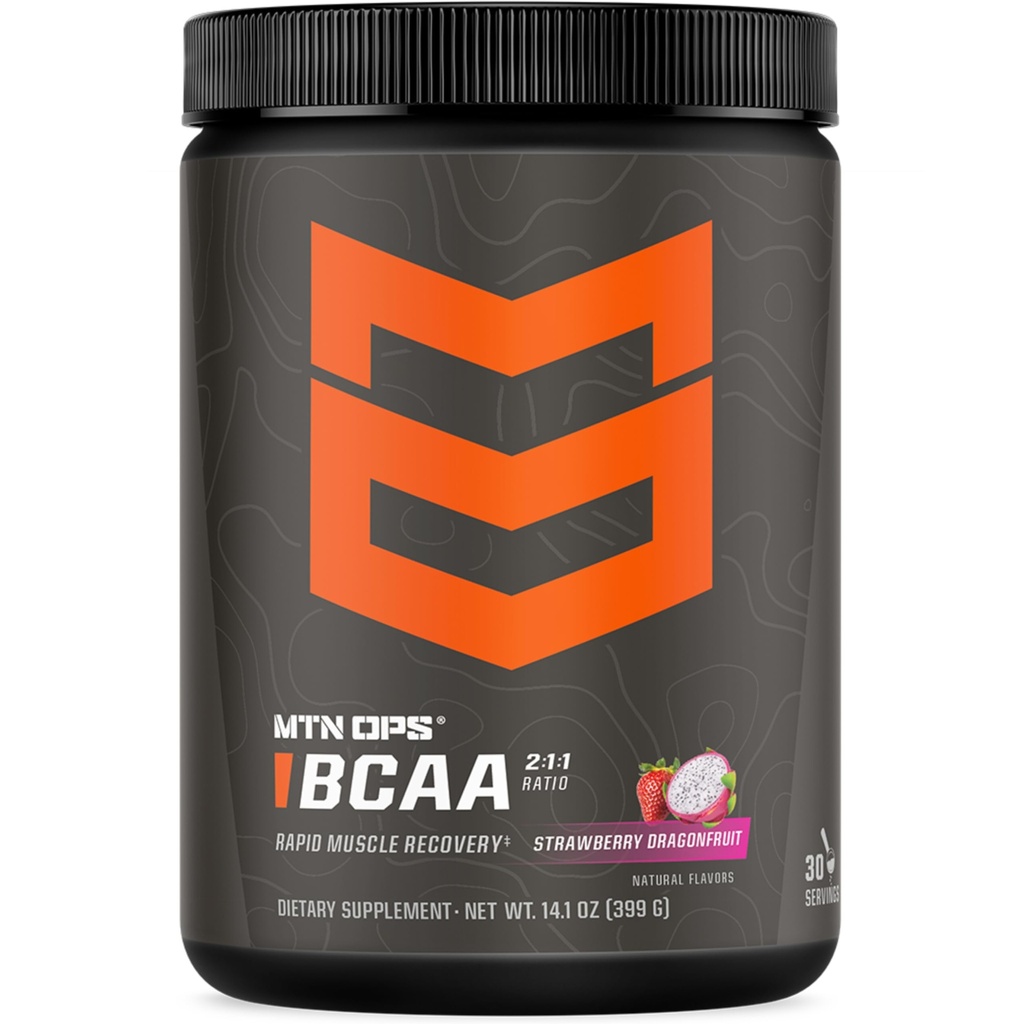 MTN OPS BCAA 2:1:1:1 Aminohappojen täydennysosa Powder for Rapid Muscle Recovery & Repair with Zero Sugar & Gluten Free (30-Serving Tub, Mansikka Dragonfrutit)