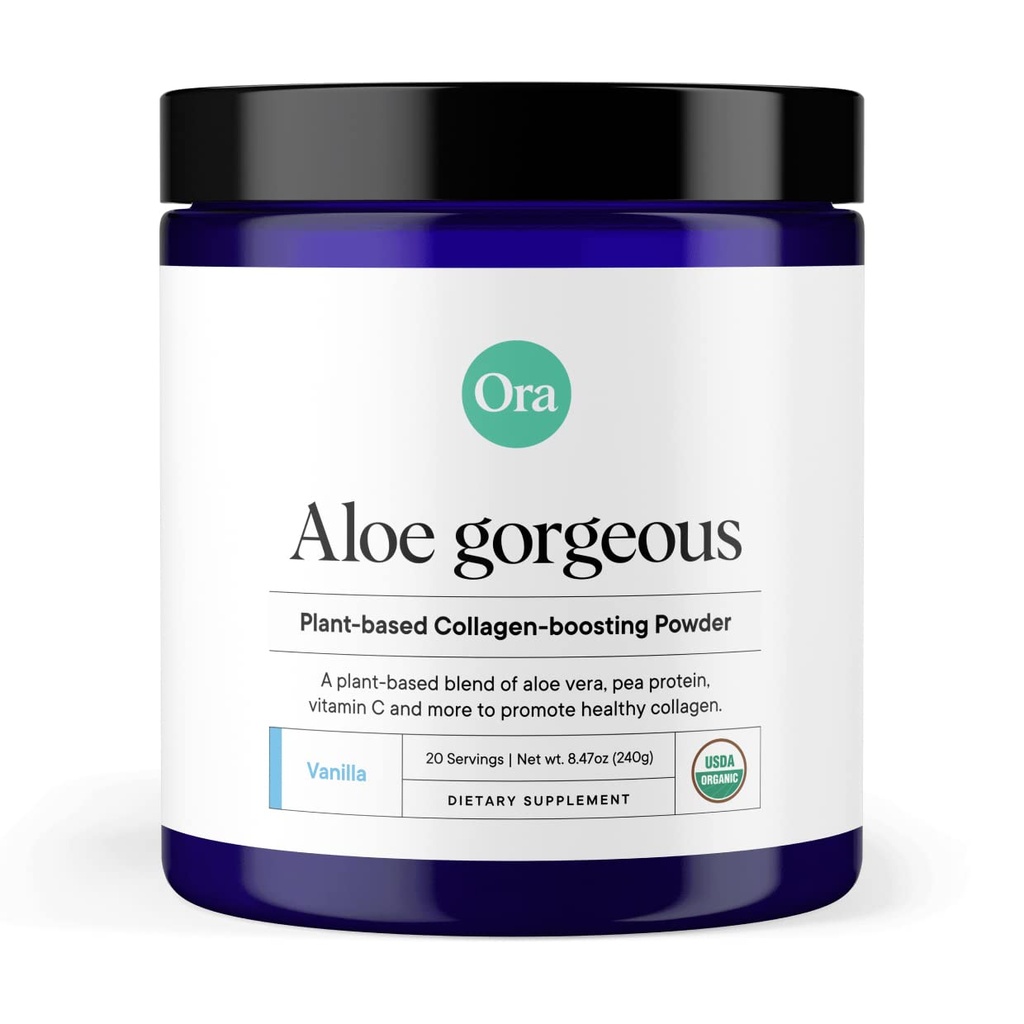 Ora Organic Vegan Collagen-Boosting Powder for Women and Men - Hiukset, iho, & kynsien tuki - Bamboo Silika, kasviperäistä proteiinia, Organic C-vitamiinia, Aloe Vera - Vanilla Flavor, 20 tarjoilua