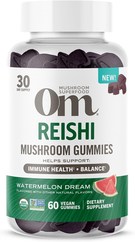 Om Mushroom Superfood Reishi Gummies, USA Aikuiset luomusieni, tukee immuuni terveyttä, tasapaino, & stressi, 60 kreivi, 30 Tarjoilut Gummy lisäravinteet
