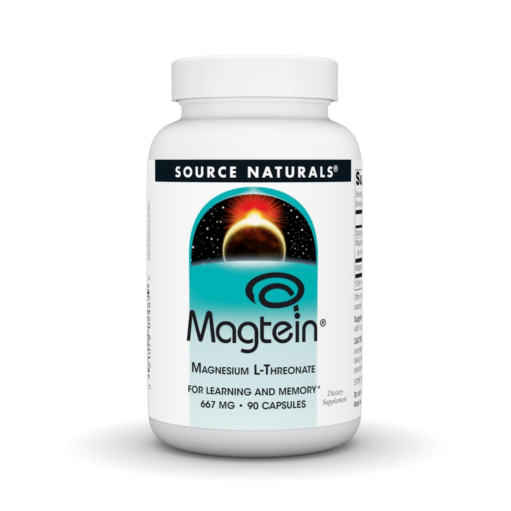Source Naturals Magtein Magnesium L-treonate 667mg Tukee Focus, Mieliala, Terve muisti, Kognitiivinen toiminto, uni* - 90 kapselia