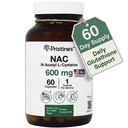 PRISTINE N-asetyyli L-kysteiini (NAC) 600MG 60 päivän Supply Supply Kapselit - Glutatione & Liver Detox Support - Potent Antioksidantti - Vegan, Gluteeniton, ei GMO lasipullo