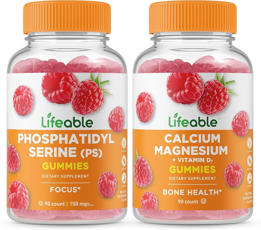 Livlig fosfatidylserin (PS) + Calcium Magnesium, Gummies Bundle - Great Tasting, Vitamin Supplement, Gluten Free, GMO Free, Chewable Gummy