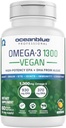 Oceanblue Professional Vegan Omega 3 1300-60 greve - Plant Based Fish Oil Alternative, High Potency Vegan DHA EPA Algae Oil Supplement - Non-GMO, 30 portioner