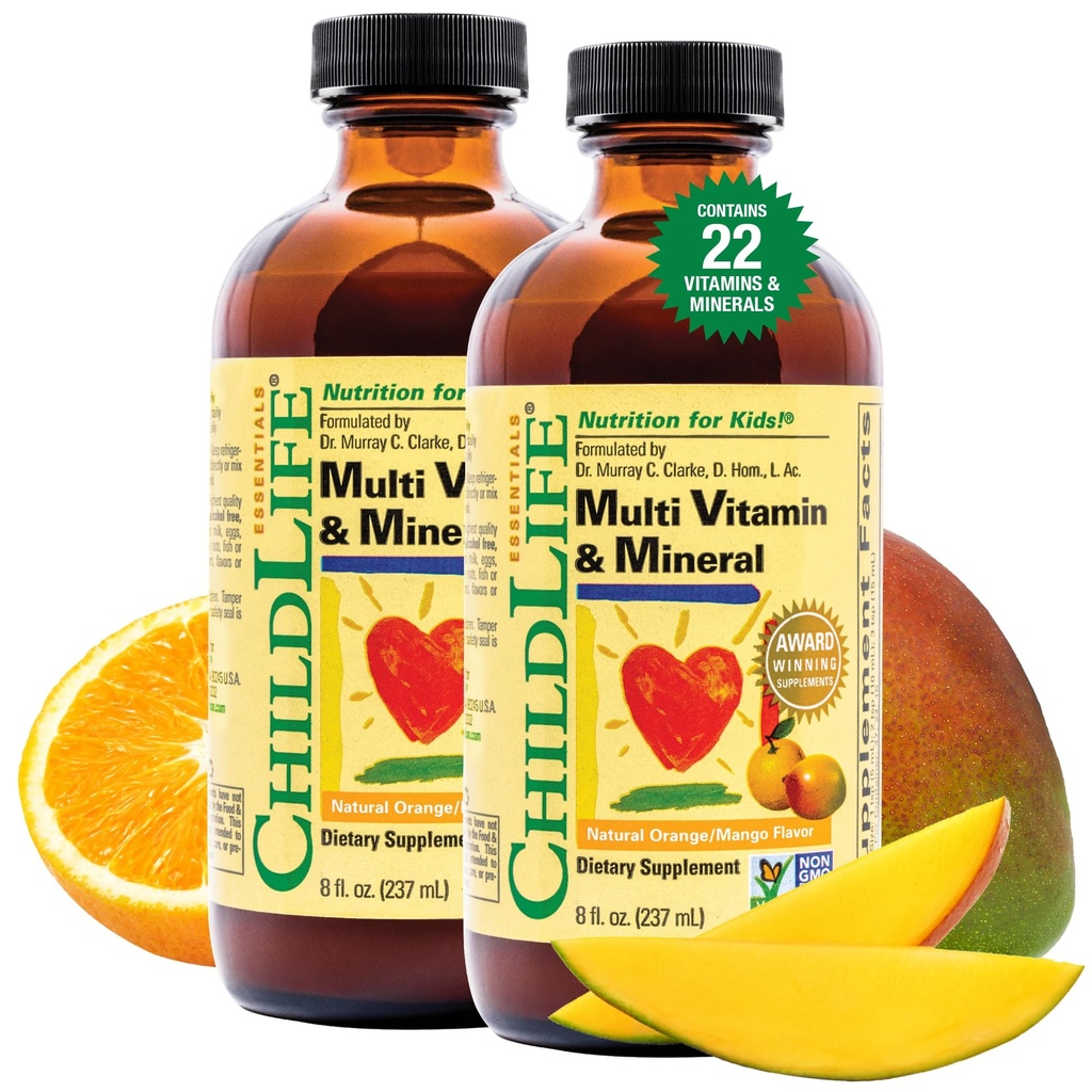 LAPSILIFE OLENNAISET Lapset Multivitamiini & Mineraali - Lapset Vitamiinit, Liquid Multivitamiini lapsille, Toddler Multivitamiinit, Liquid Vitamiinit, Vauva Multivitamiini - Natural Orange & Mango, 8 Fl Oz (paketti 2)