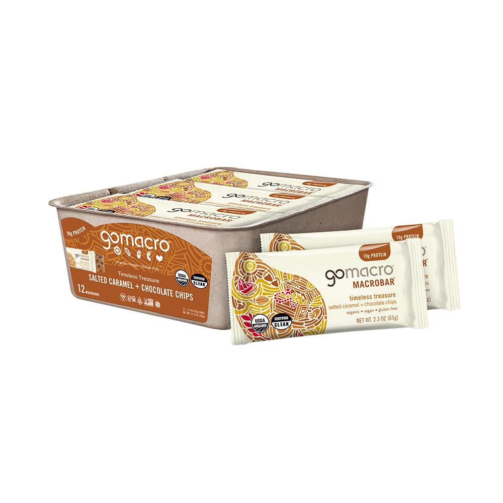 GoMacro MacroBar Organic Vegan Protein Bars - Suolattu karamelli + suklaa Chips (2,3 Ounce Bars, 12 Count)