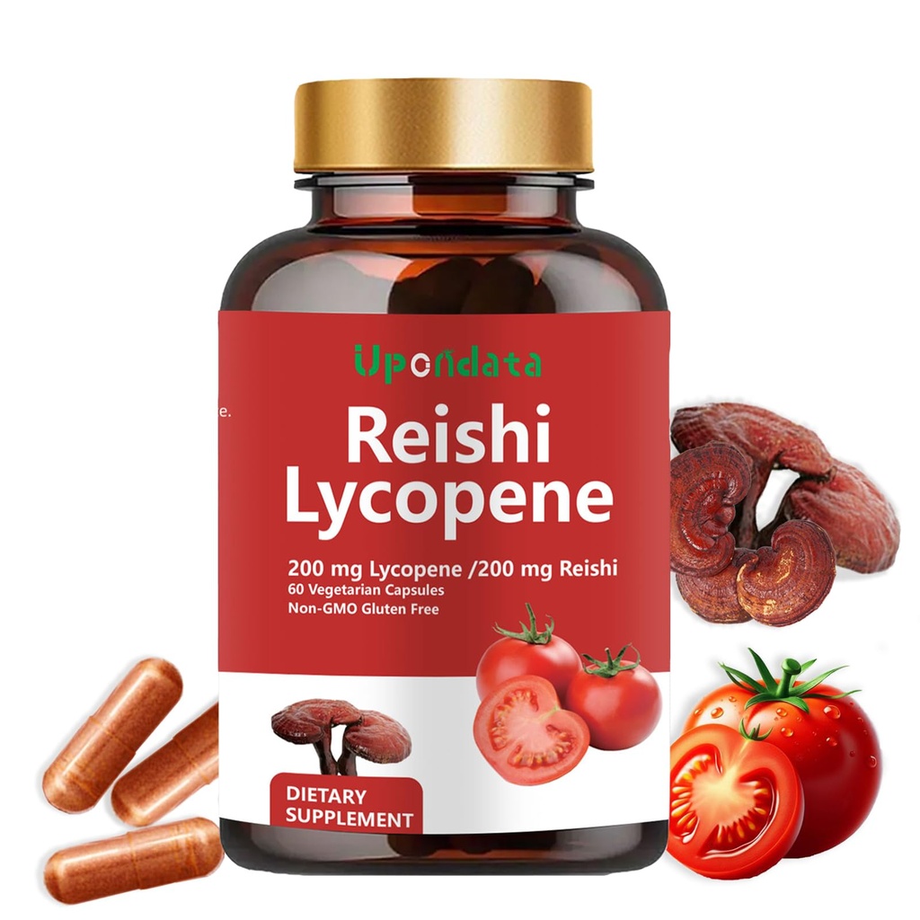 Lycopene Capsules - Lycopene Supplement 200mg Reishi Mushroom 200mg, Natural Tomaattiuute Mushroom Kapselit Immuunin tuki - Gluteeniton, ei-GMO