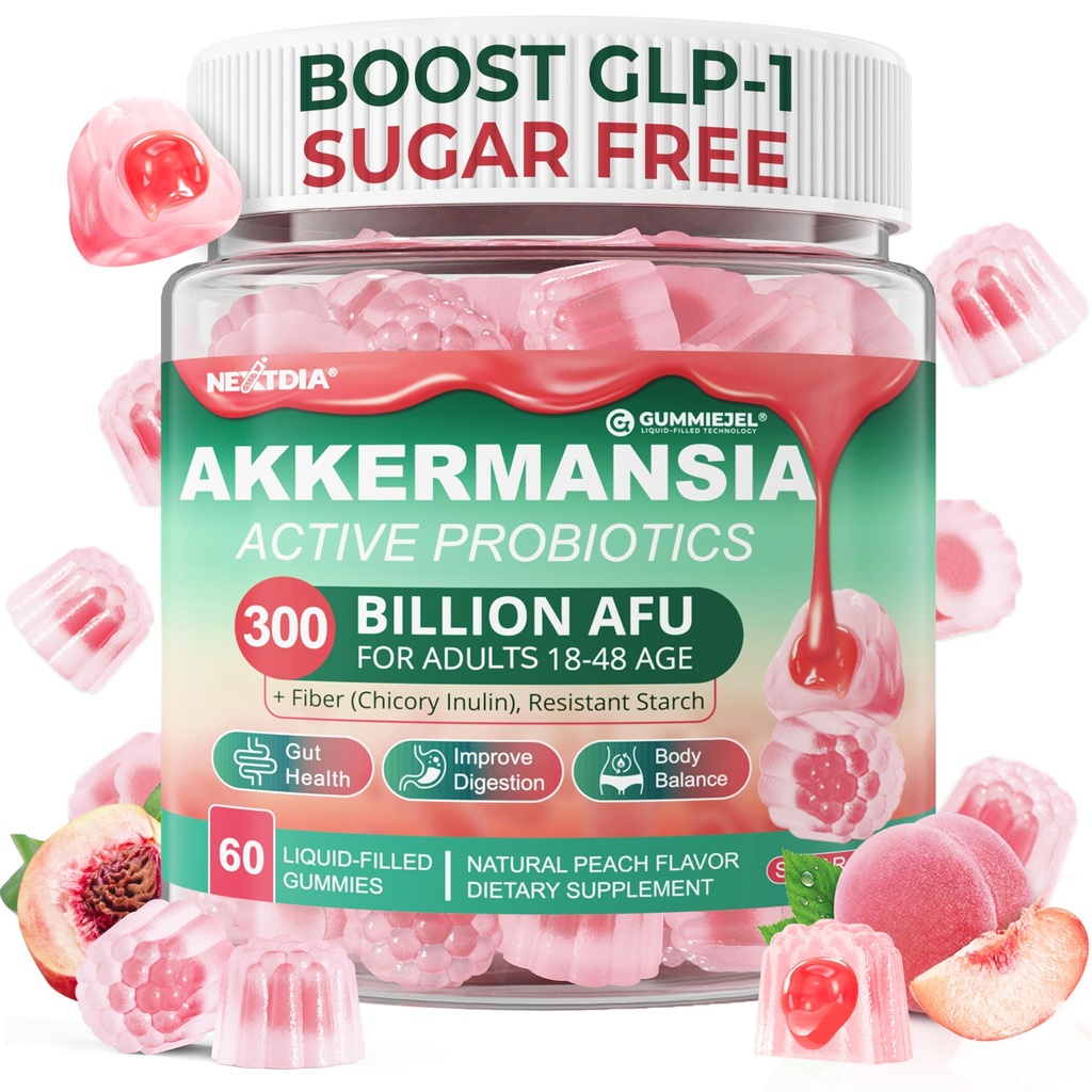 Akkermansia Probiootit Gummies Prebiootit Fiber, 300 miljardia AFU Akkermansia Muciniphila, Polyfenoli Hedelmät, Resistantti tärkkelys, A-vitamiini D3 B2 aineenvaihdunta, Ruoansulatus-ja suolistoterveys, 1Pack
