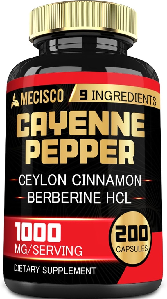 Cayenne Pepper Kapselit Turmeerinen Curcumin Root, berberiini HCl, Ceylon Cinnamon Bark & More - 200 kapselia - Tuki Digestion Health, Immuunijärjestelmä & Body Balance