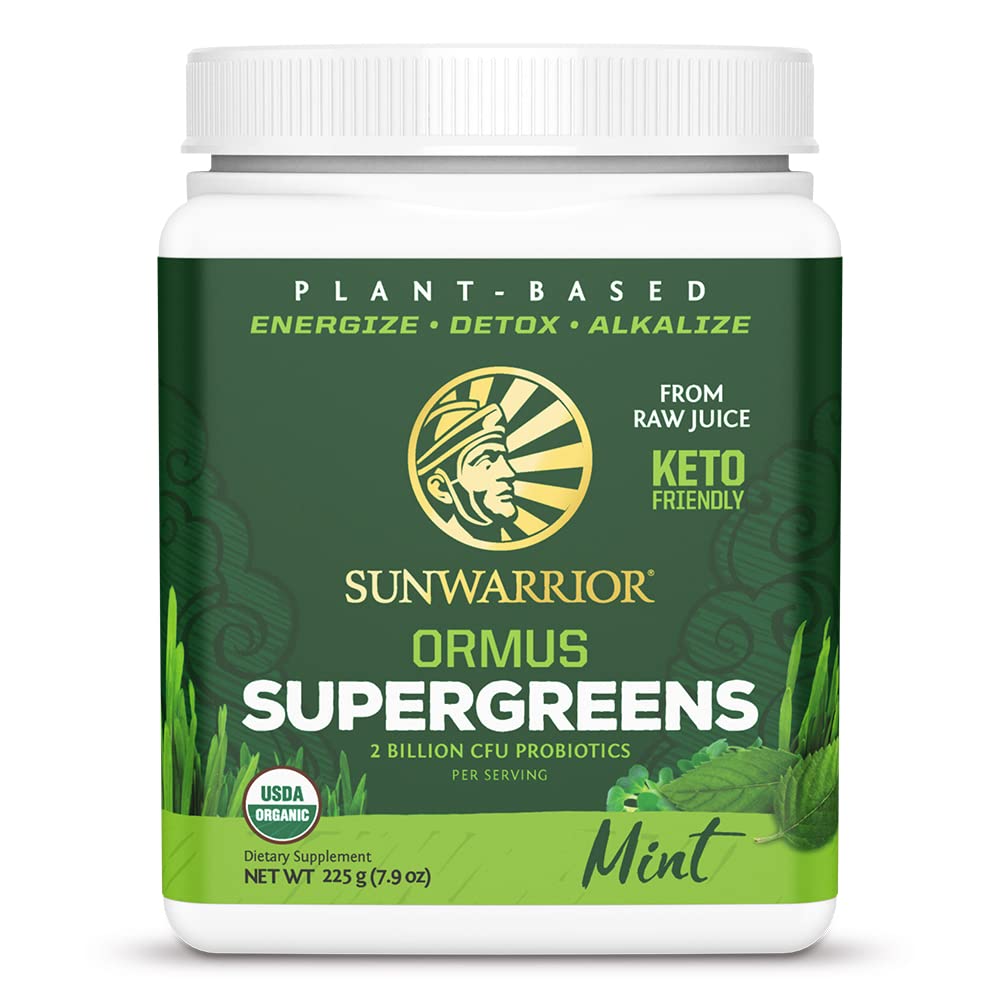 Organic Greens Powder Superfood Complex | Organic Super Greens Powder från Raw Juice med Probiotics Moringa Leaf & Electrolyte Minerals | Vegan Non-GMO No Added Sugar (Mint, 45 Servings)