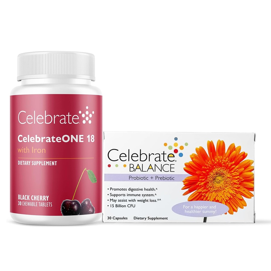 Celebrate Vitamins CelebrateONE Bariatric Multivitamin 18mg Iron & Balance Probiotic + Prebiotic Capsules Bundle - Stöder Digestive Health, Iron Levels och Maximal Nutrient Absorption för Bariatric P