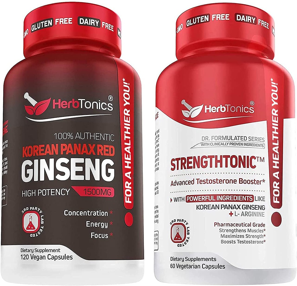 Herbtonics Korean Panax Red Ginseng ja Strengthtonic Testosteroni Booster miesten Bundle
