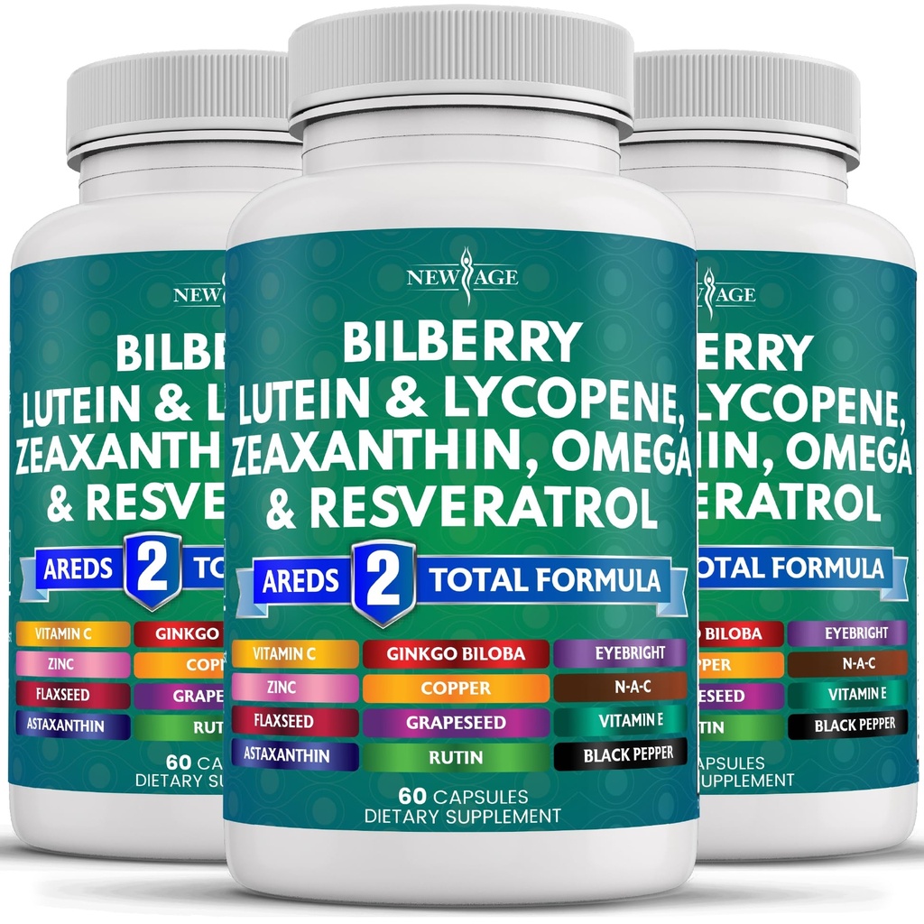 NEW AGE Eye Health Vitamiinit, joissa on mustikka Lutein & Zeaksantiini Lycopene Resveratrol Grape Seed Extract Astaksantiini - Eye Vitamiini - 180 Count