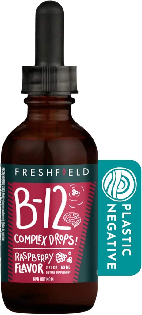 Freshfield Naturals B Complex Drops: B12, B2, B3, B5 ja B6, Vegan-Friendly Liquid Formula, Enhanced Absorption ... 1200 mcg Methylcobalamin...