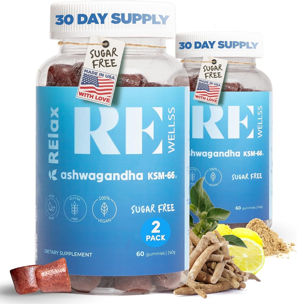 Ashwagandha & D-vitamiini Gummies ... Ravintolisät KSM 66 Ashwagandha Stress Support 300mg L-Theanine Lemon Balm ...