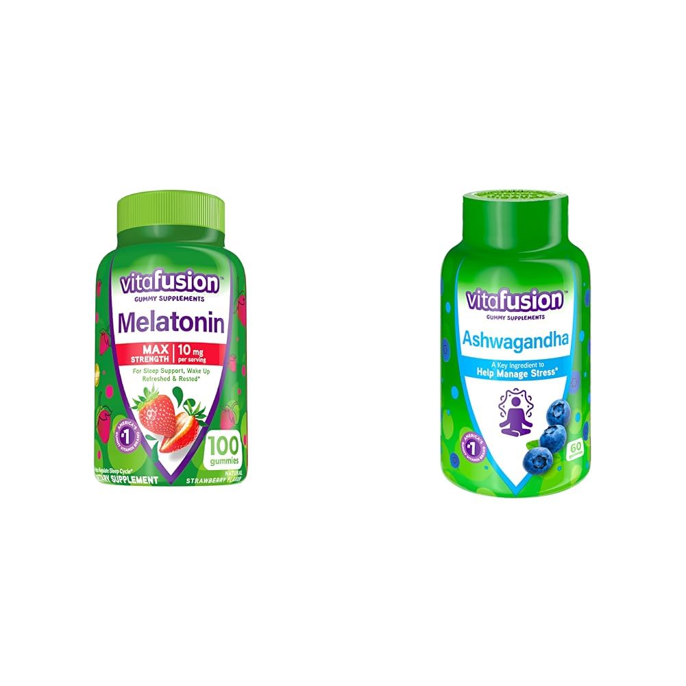 Vitafusion Max Strength Melatoniinin lisäravinteet, 100 kreivi Ashwagandha Gummies, 60