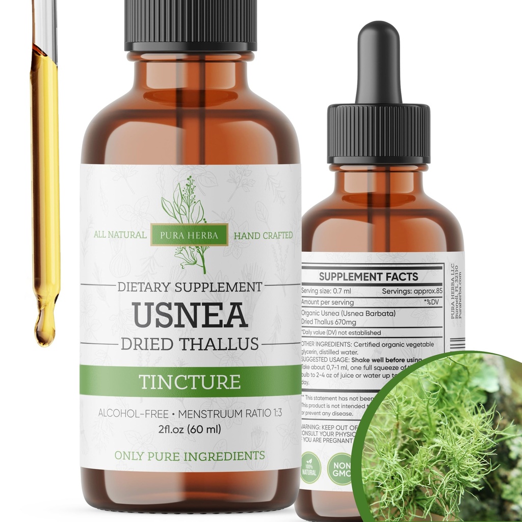Organic Usnea Liquid Drops - Natural Immuuneja ja hengitysteiden terveys aikuisille - Vegaani, Alkoholiton, Valmistettu USA, 2 Fl Oz