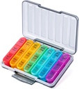 Odaro Pill Organizer 3 Kertaa päivässä - Kannettava viikoittainen lääkelaatikko 7 Erilliset kontit, Matkustaa 7 päivän pillerilaatikko, musta