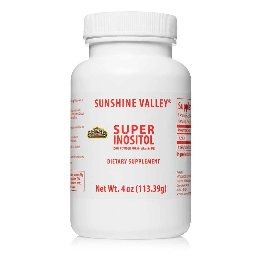 Sunshine Valley® Super Inositol, B8-vitamiini jauhettu ruokavalio täydentää, luonnollinen PCOS hedelmällisyys täydentää, Hormonaalinen tasapaino & terve munasarjatoiminto tuki - 4 oz