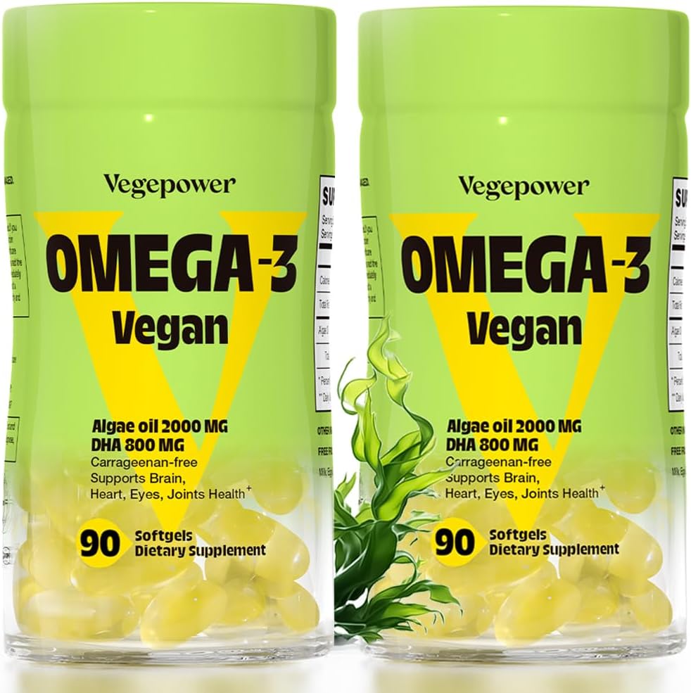 Vegan Omega-3 DHA Supplements - Premium Fish Oil Alternative från Algae Oil | 90 Carrageenan Free Softgels | Plant Based Algal DHA Essential Fatty Acids, Non-GMO (Algae, 90 Count (Pack of 2))