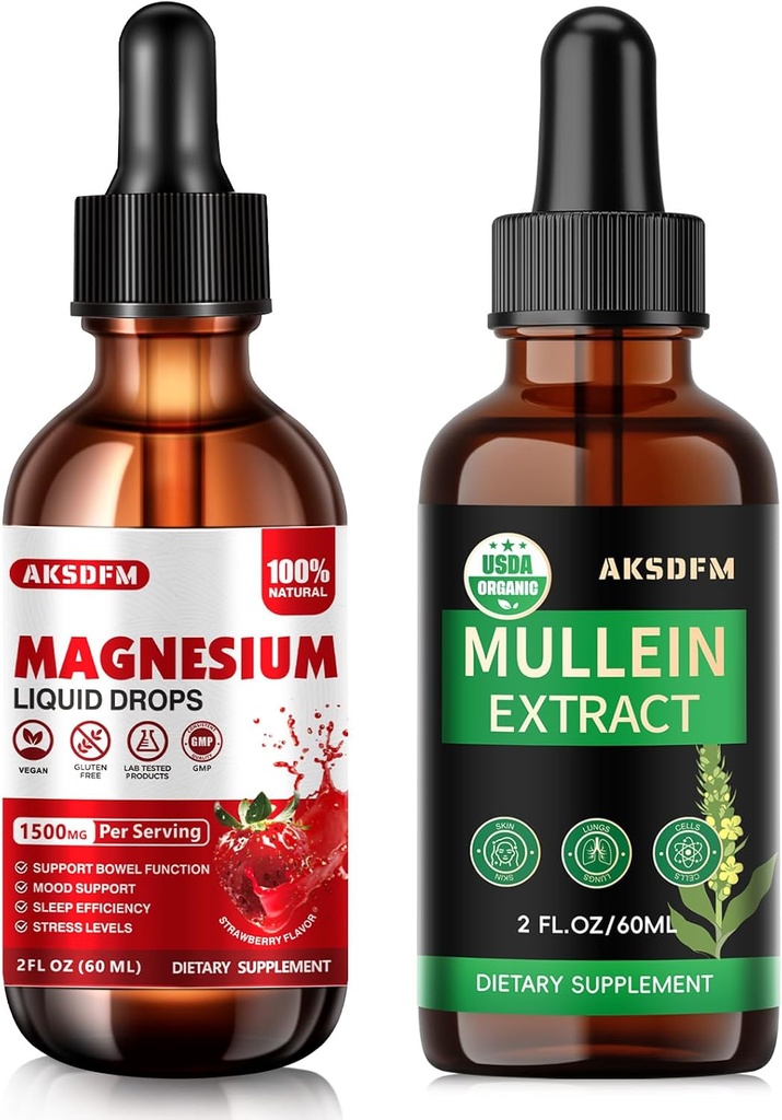Bundle - Magnesium Glycinate Liquid & Mullein Leaf Extract - Stressiapu tuki ja hengitysteiden tuki