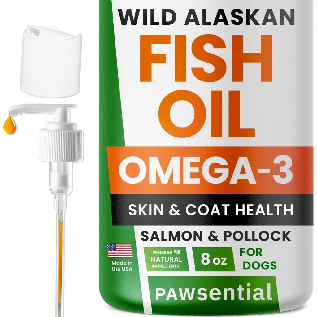 Omega 3 Fish Oil for Dogs & Cats - valmistettu Wild Alaskan Salmon Oil; Liquid Fish Oil Supplement for Lemmikkieläimet Omega 3 EPA+DHA rasvahapot; Real Ingredients, Real Mate ...