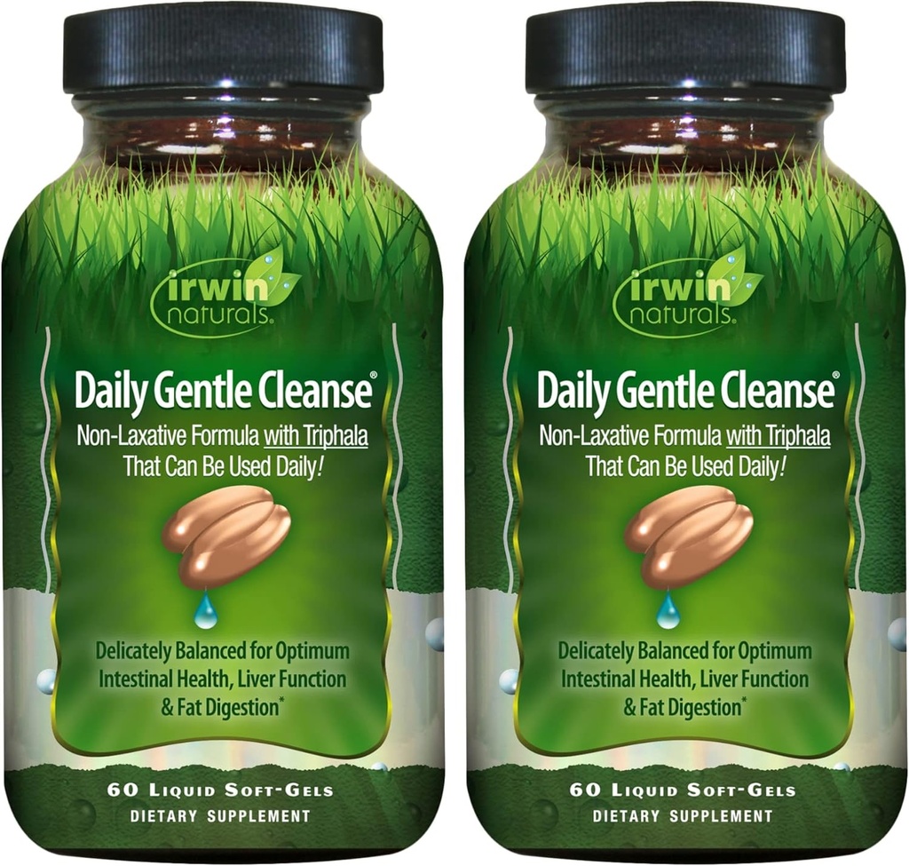 Irwin Naturals Daily Gentle Cleanse - 60 Liquid Soft-Gels, Pack of 2 - Non-Laxative Formel med Triphala