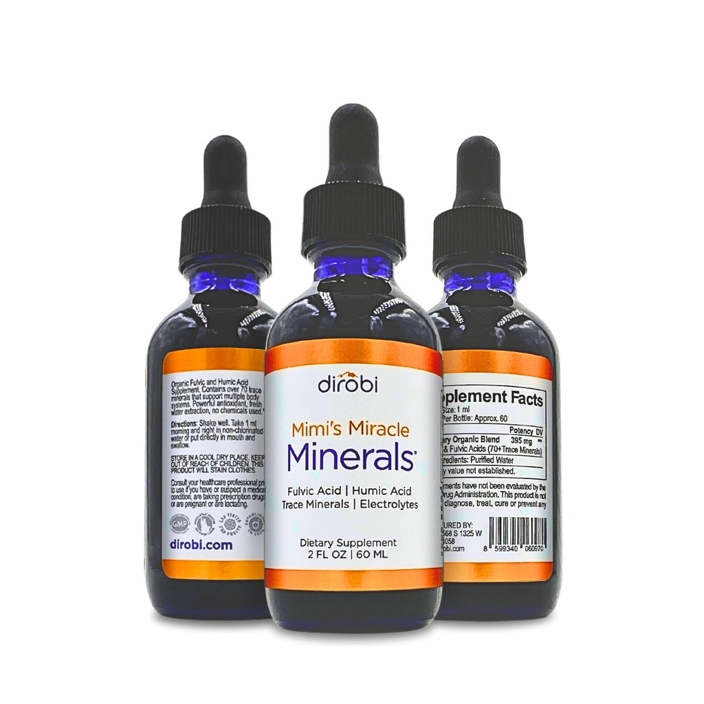 Dirobi Mimi's Miracle Minerals Fulvic Acid - Mineral Blend Drops Supplement, Liquid Trace Minerals 70 Ionic Minerals - Organic Plant Derived (2 oz 60 Day Supply)