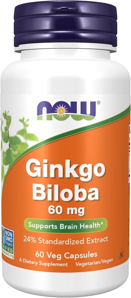 NYT elintarvikkeiden lisäravinteet, Ginkgo Biloba 60 mg, 24% Standardoitu uute, ei-GMO-projekti todennettu, 60 Veg kapselia