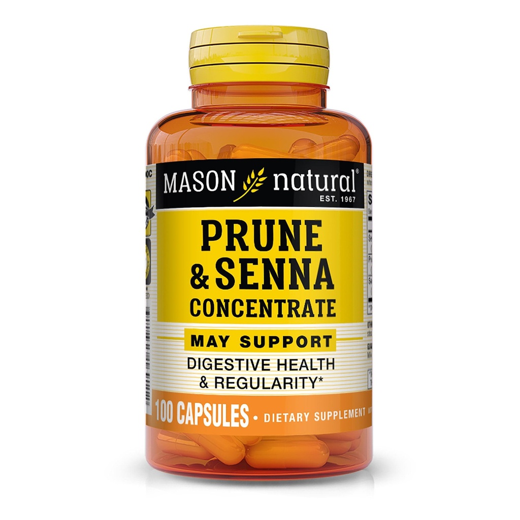 MASON NATURAL Prune Senna Concentrate, Natural Vihanneslaksatiivi sääntöjenmukaisuuden ja tukee Bowel & Ruoansulatuskanavan toimintoja, 100 kapselia