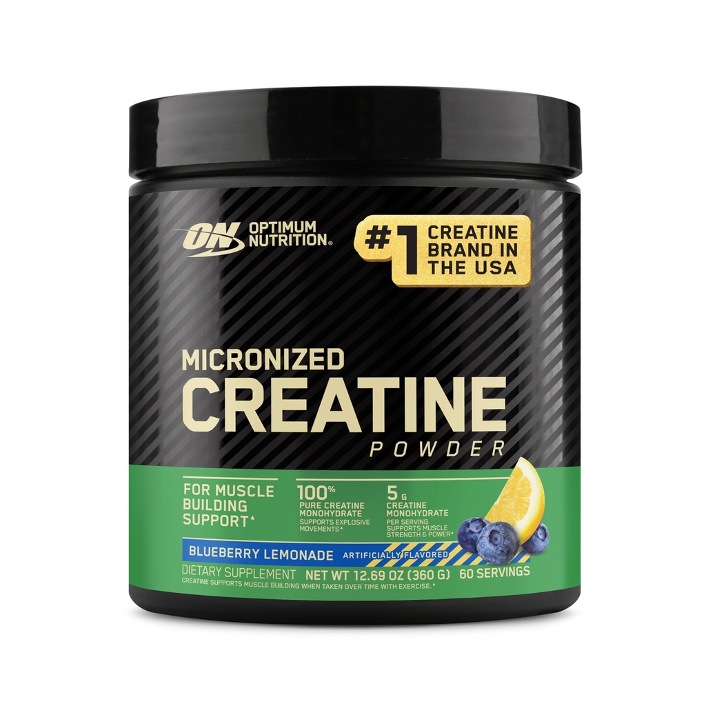 Optimum Nutrition Micronized Creatine Monohydraatti Powder, Mustikka sitruunaa Creatine, 60 tarjoilua, 360 grammaa (Pakkaus toukokuussa Vary)