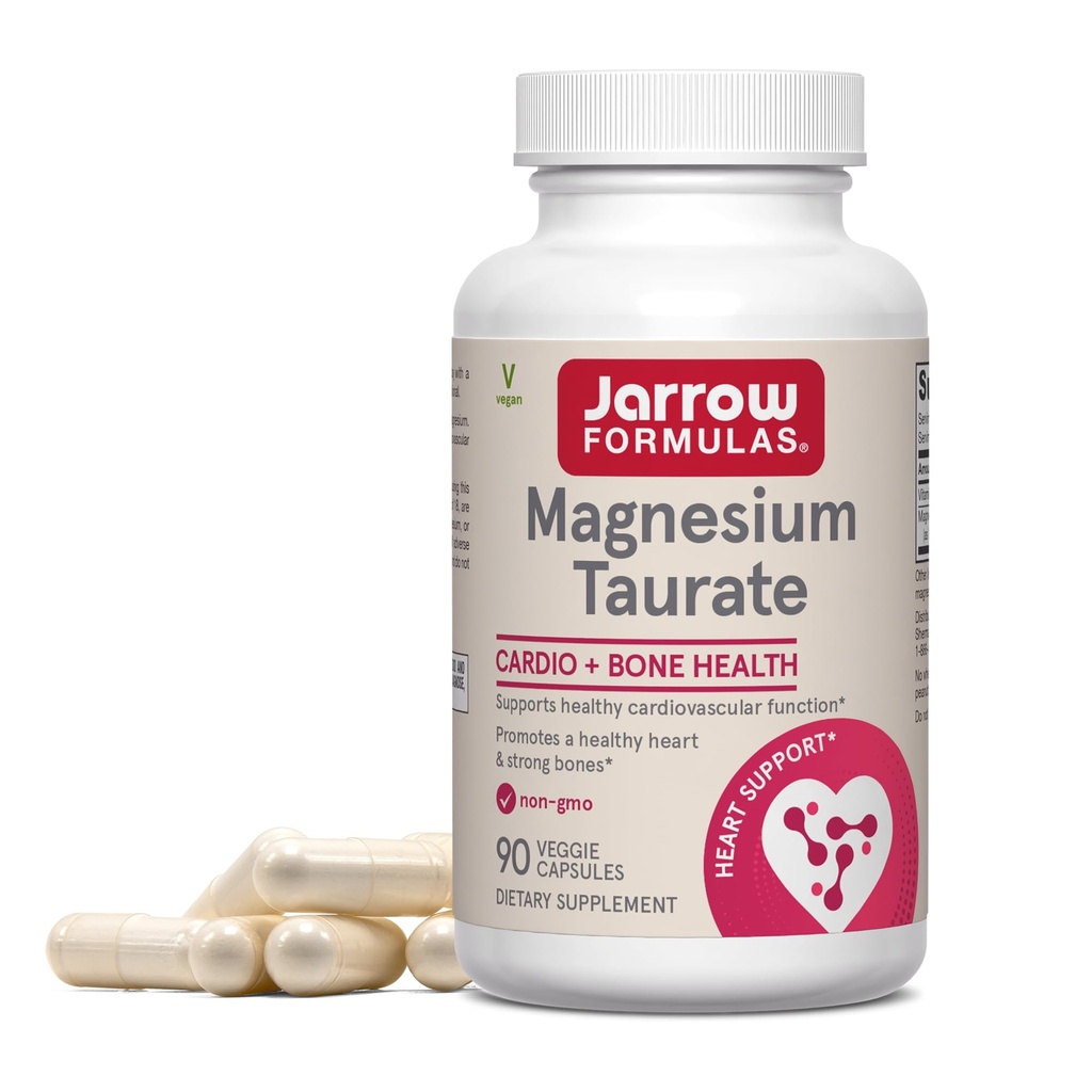 Jarow Formula Magnesium Taurate, ravintolisä, tukee Cardio ja Bone Health, 300 mg per tarjoilu, 90 kasviskapselit, jopa 30 päivän tarjonta
