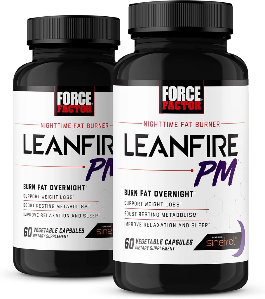 Force Factor LeanFire PM, viktminskning piller för kvinnor och män, fettbrännare och övernattning viktminskning piller för att bränna fett, öka metabolism, med Melatonin, 60 greve (Pack of 2)