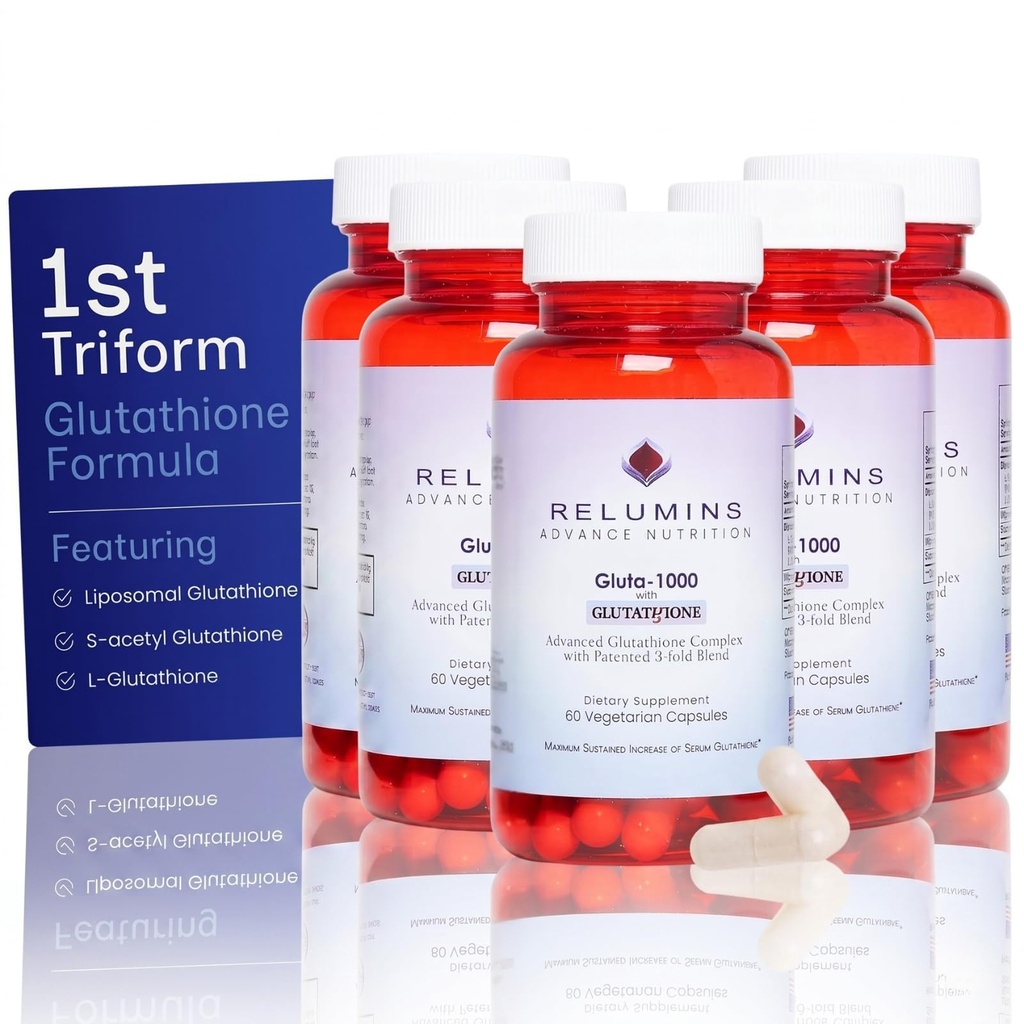 Alumiini L Glutationi Supplement Complex - Alennettu glutationi 1000 mg Alpha Lipoic Acid & Rose HIPS kapselit ravittu & Smoother Skin, 60 kapselia x 5 pullot