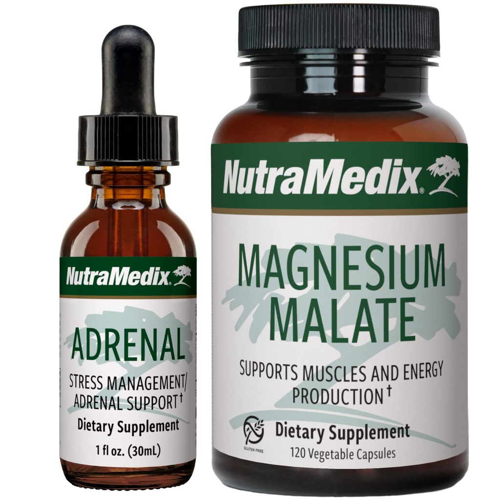 NutraMedix Energy Support Bundle - Inkluderar Adrenal Energy Support Liquid Drops och Magnesium Malate Capsules för Energy & Athletic Support - No Caffeine - 2-Piece Supplement Set