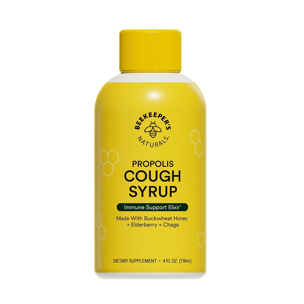 Mehiläishoitaja's Naturals Propolis Honey Cough Syrup Daytime for Adults Elderberry, Bee Propolis, Buckwheat Honey - Immuunituki & Kurkku rauhoittaa, 4 oz