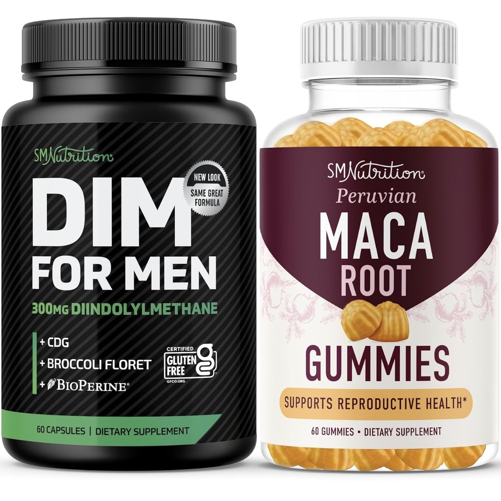 SMNutrition Maca Root Gummies & 300mg DIM täydentää miesten testosteroni-ja suorituskykytuki ... virkistävä Maca Gummies Complex (30 Servings) kanssa DIM Complex miesten (60 Servings)