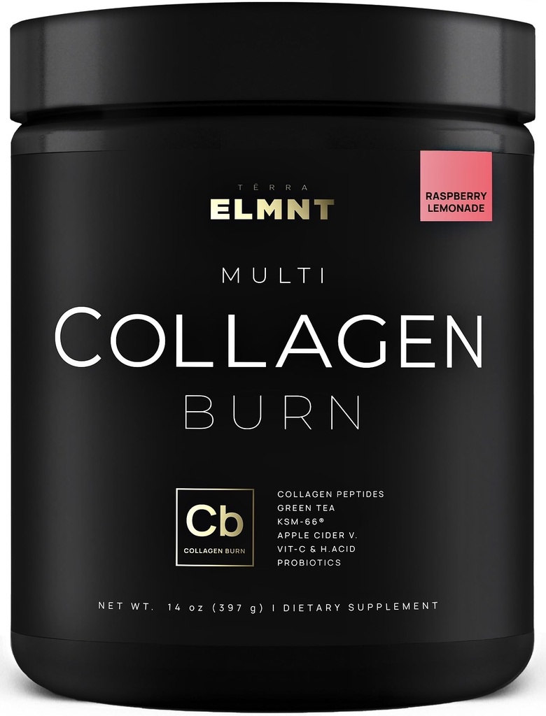 ELMNT Super Collagen Burn for W. Probiootit, Hyaluronihappo, Apple C Viinitarha, KSM66, Biotin+ Premium Collageno Multi Collagen Protein Powder for Weight Loss, Fat Burner, Hiukset, Skin+ (R-sitruuna)