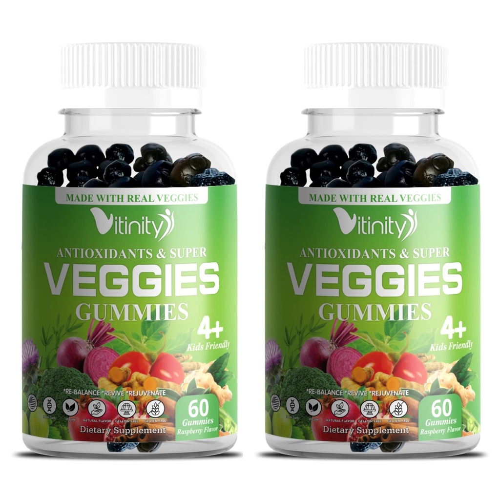 VITINITY Kasvikset täydennysosa-Made todellinen Super kasviksia herkullisia Gummies(120 Chews),30 Kasvikset,Herbs,Herbs,Herbs ja kasvis Supplement,Non-GMO,Pectin-Baseed,Gluten-vapaa, Ei enempää pillereitä (60 päivä)