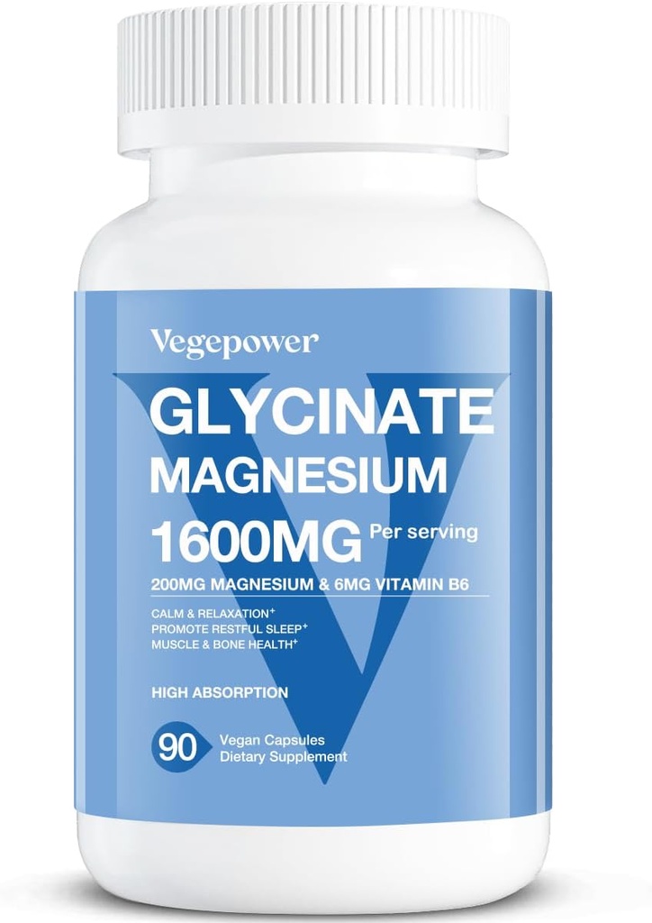 Magnesium Glycinate 200 mg, korkea absorptio Vegaani Magnesium Supplement, täysin kelated magnesiumsinkki D & B6, magnesium Bisglysinaatti uneen, luun ja lihasten terveys, hermohermo, ei-GMO, 90 kapselia