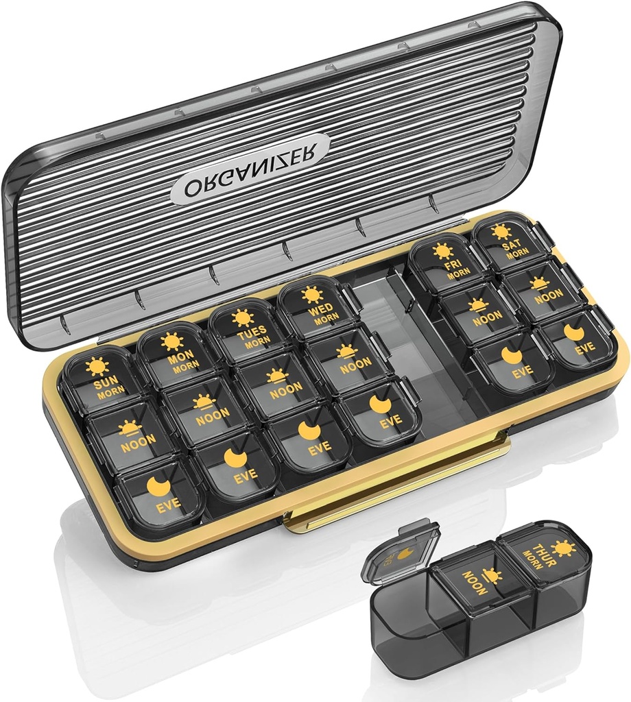 Pill Organizer 3 gånger per dag - Acedada Weekly Pill Organizer 3 gånger per dag, Large Pill Box 7 Day Medicine Organizer Pill Case, Pill Container Holder, Daily Pill Box 3 Times A Day, för Vitamin, Black G