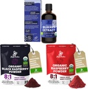 Viidakko Powders Wild Bilberry Extract silmät USDA Organic 3.4oz Pullo, musta punainen vadelma Powders Bundle 5 Ounce Bag, Freeze Kuivatut Vadelmat paistamiseen Smoothies Kuivattu Hedelmä