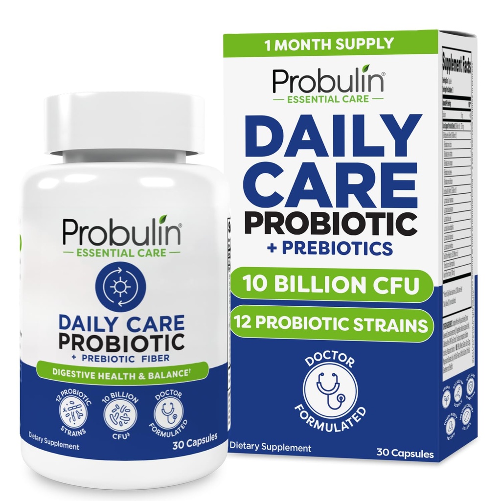 Probulin Daily Care Probiotic Supplement, digestiivinen, Gut, ja immuuniterveyden tuki kapselit miesten ja naisten, 10 miljardia PMY, Vegan, 30 Count Bottle