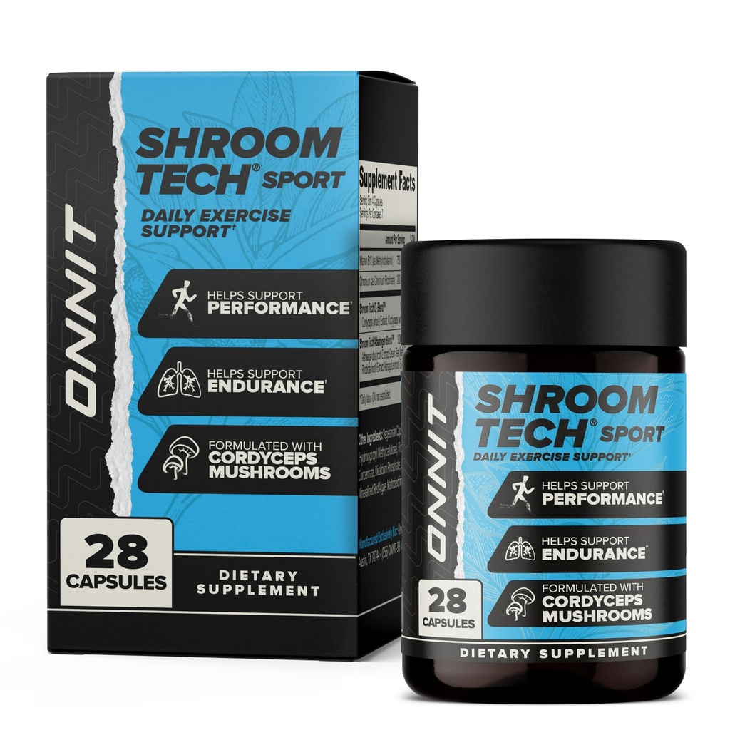 ONNIT Shroom Tech Sport Daily Exercise Support Capsules, Pre Workout Supplement med Cordyceps Mushrooms, koffeinfri kosttillskott för daglig energisupport, 28 greve