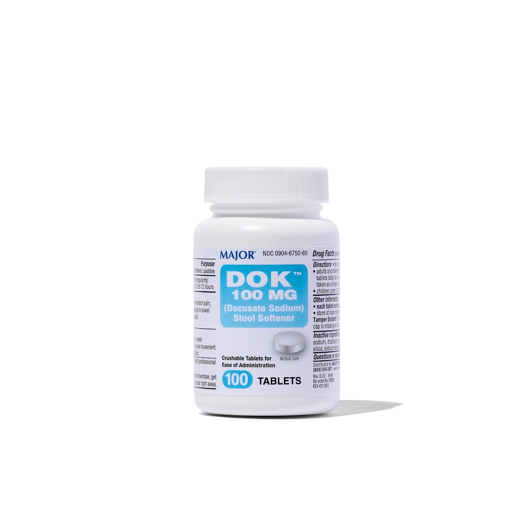 Major Docusate Sodium 100 mg - Jakkara Softener Tabletit Ummetus Relief - auttaa lopettamaan Ummetus - Jakkaran pehmittimet naisten, miesten ja lasten Ikä 12+ - 100 tablettia