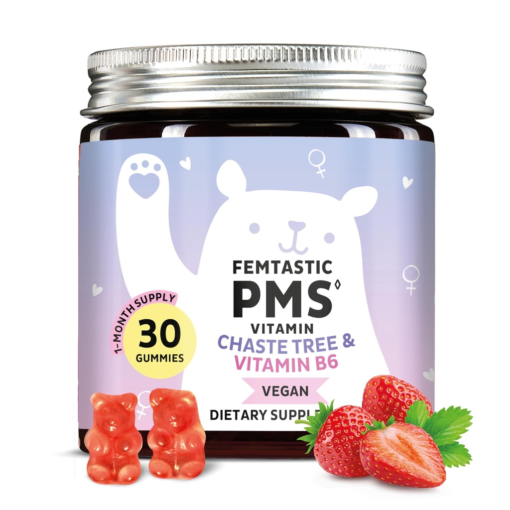 PMS tuki täydentää naisten. Menstrual Relief Gummies to Target Hormonal Breakouts, turvotus, period Cramps, & Mood Swings. Vegaani, jossa on B6-vitamiinia ja sitruunarasvaa, 30 gummia