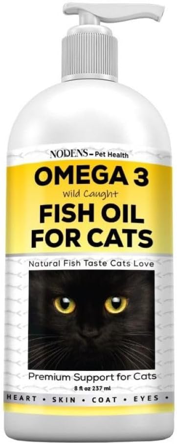 Nodens Natural Fish Oil for Cats Skin & Coat - 100% Pure Omega 3 Fish Oil for Dandruff & Hairballs - Kissa vitamiinit ja lisäravinteet Fish Oil Liquid for Joint Tulehdus, Immuunituki & Digestion